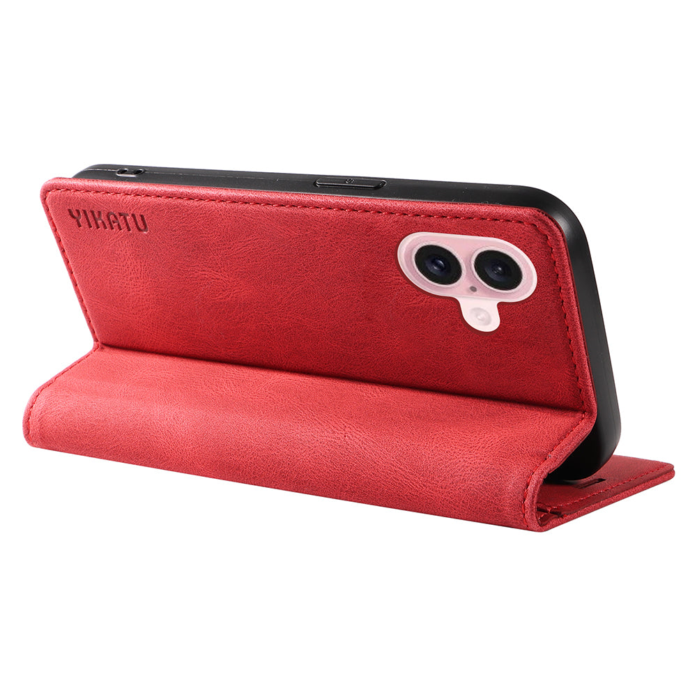 YIKATU YK-004 For iPhone 16 Case Magnetic Closing Wallet Phone Leather Cover - Red