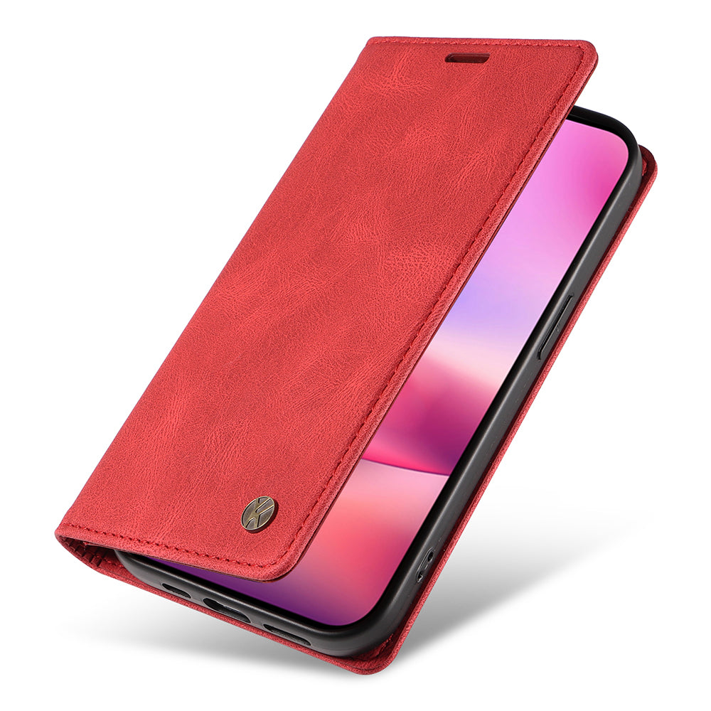 YIKATU YK-004 For iPhone 16 Case Magnetic Closing Wallet Phone Leather Cover - Red