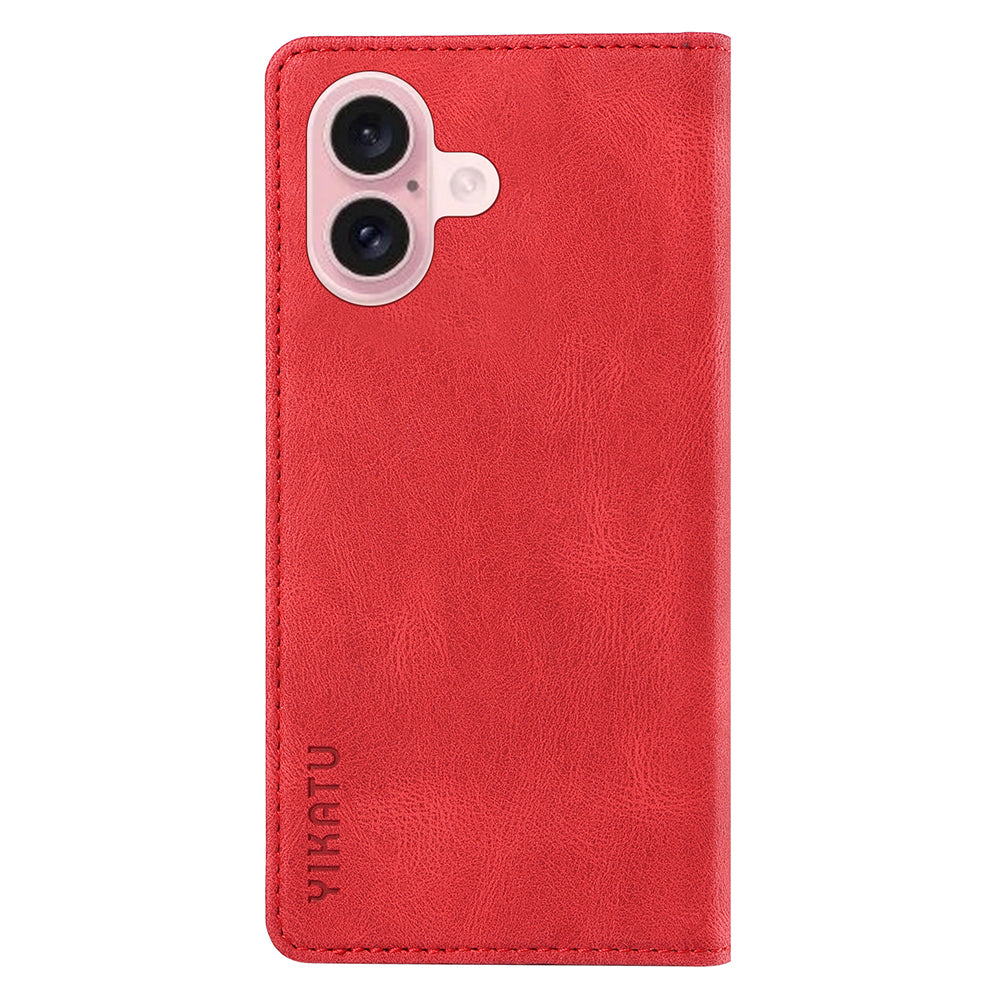 YIKATU YK-004 For iPhone 16 Case Magnetic Closing Wallet Phone Leather Cover - Red