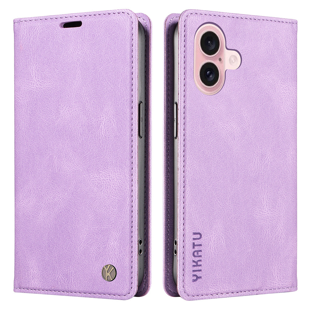 YIKATU YK-004 For iPhone 16 Case Magnetic Closing Wallet Phone Leather Cover - Purple