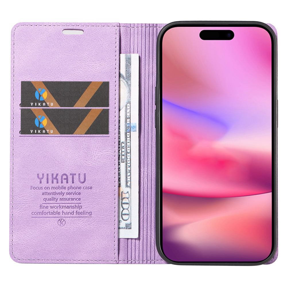 YIKATU YK-004 For iPhone 16 Case Magnetic Closing Wallet Phone Leather Cover - Purple