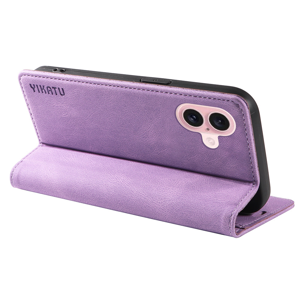 YIKATU YK-004 For iPhone 16 Case Magnetic Closing Wallet Phone Leather Cover - Purple