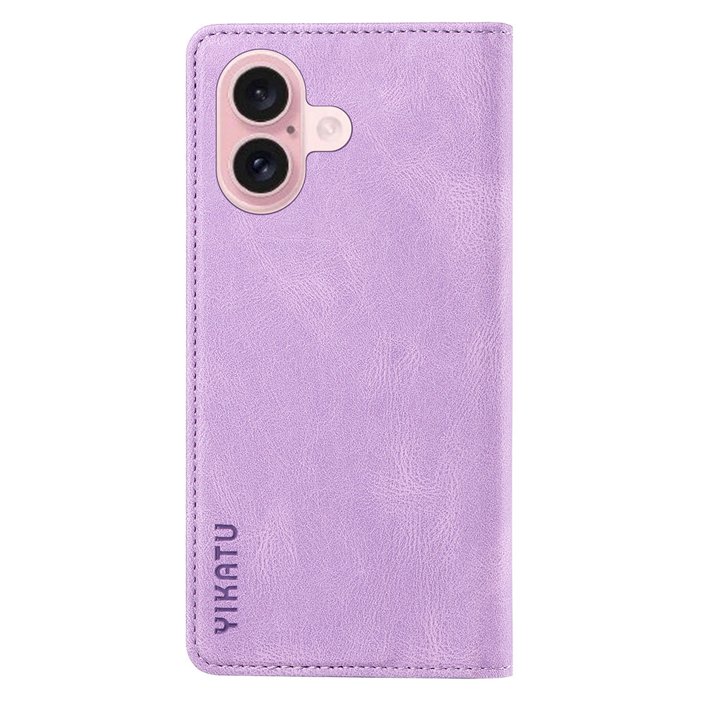 YIKATU YK-004 For iPhone 16 Case Magnetic Closing Wallet Phone Leather Cover - Purple