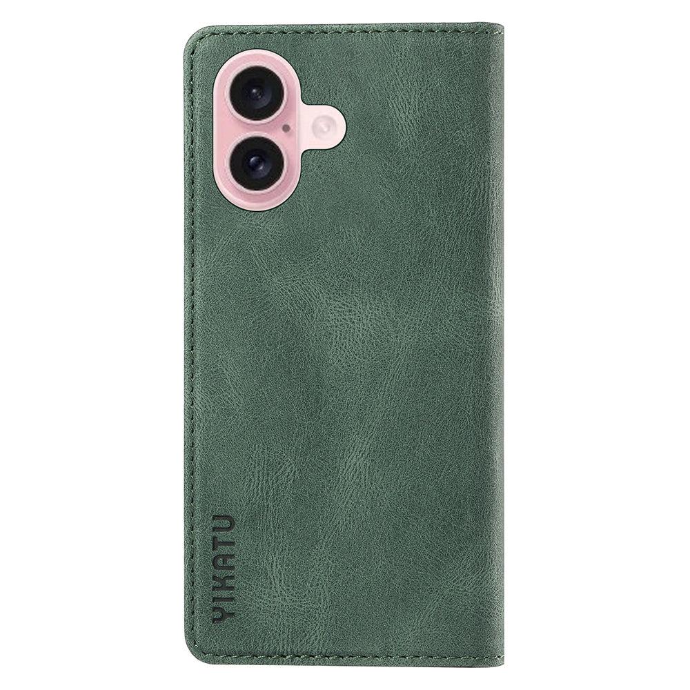 YIKATU YK-004 For iPhone 16 Case Magnetic Closing Wallet Phone Leather Cover - Green