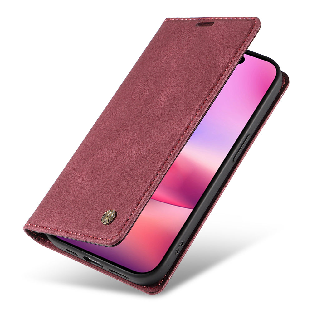 YIKATU YK-004 For iPhone 16 Case Magnetic Closing Wallet Phone Leather Cover - Wine Red