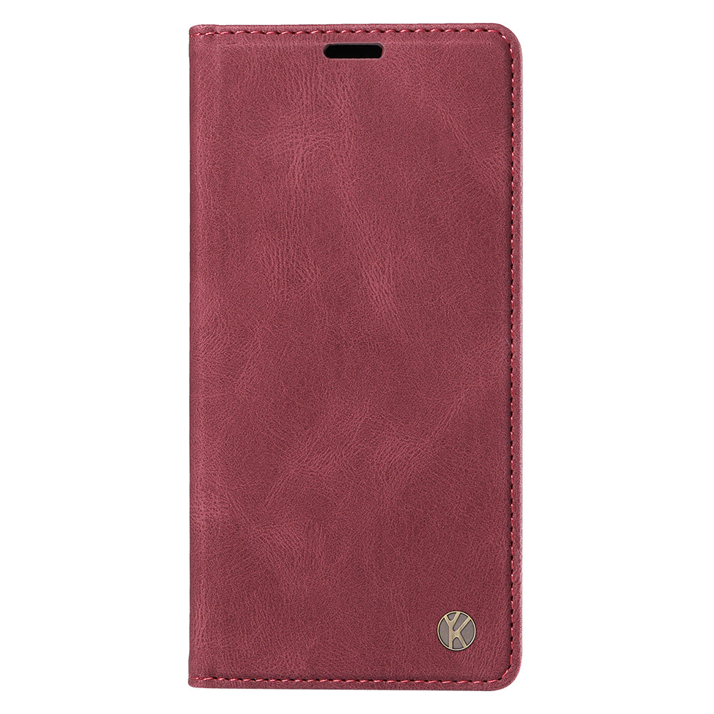 YIKATU YK-004 For iPhone 16 Case Magnetic Closing Wallet Phone Leather Cover - Wine Red