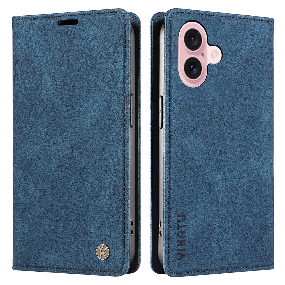 YIKATU YK-004 For iPhone 16 Case Magnetic Closing Wallet Phone Leather Cover - Blue