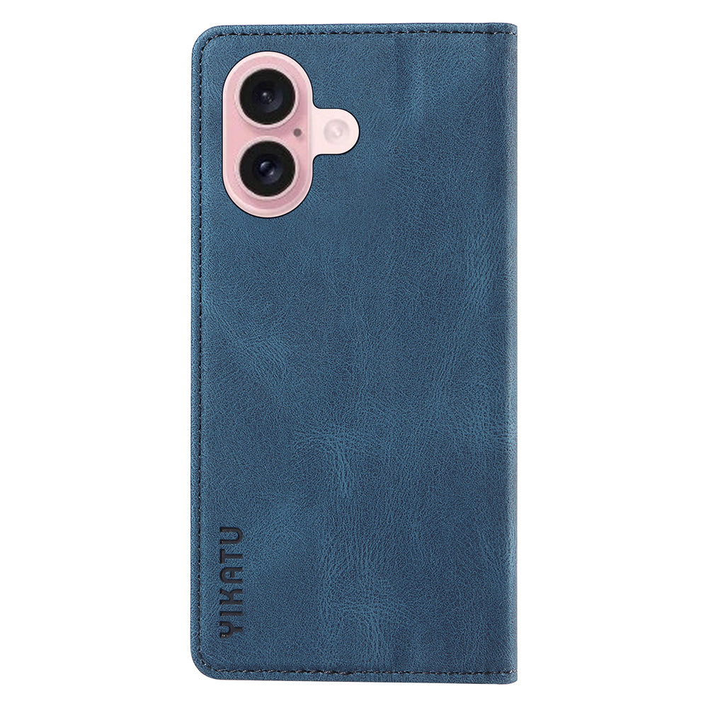 YIKATU YK-004 For iPhone 16 Case Magnetic Closing Wallet Phone Leather Cover - Blue