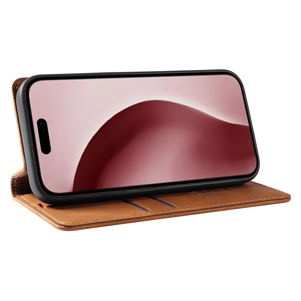 YIKATU YK-004 For iPhone 16 Pro Case Leather Phone Cover Magnetic Absorption Stand Function - Brown