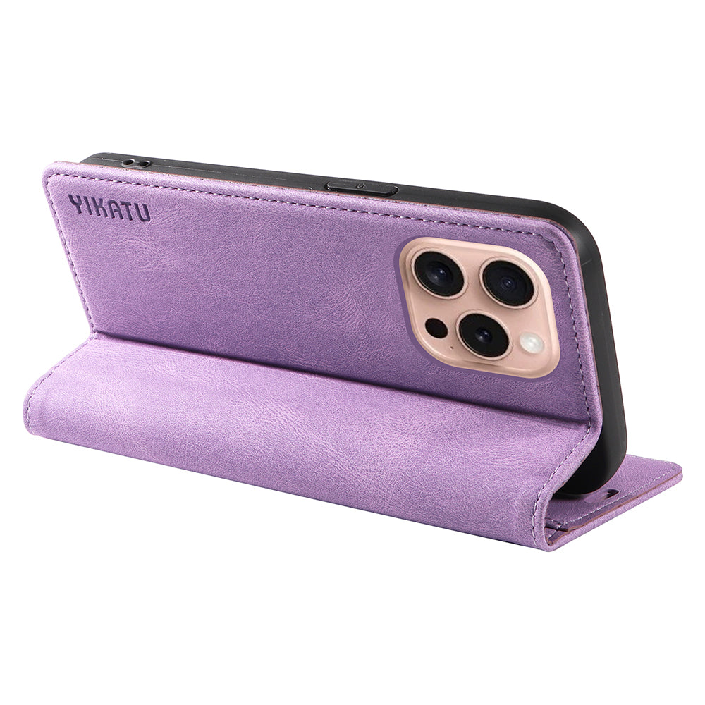 YIKATU YK-004 For iPhone 16 Pro Case Leather Phone Cover Magnetic Absorption Stand Function - Purple