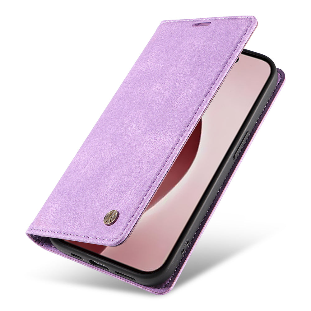 YIKATU YK-004 For iPhone 16 Pro Case Leather Phone Cover Magnetic Absorption Stand Function - Purple