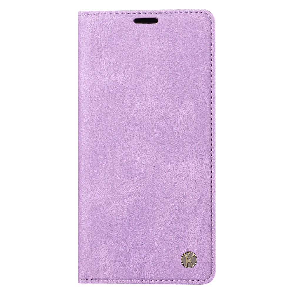 YIKATU YK-004 For iPhone 16 Pro Case Leather Phone Cover Magnetic Absorption Stand Function - Purple