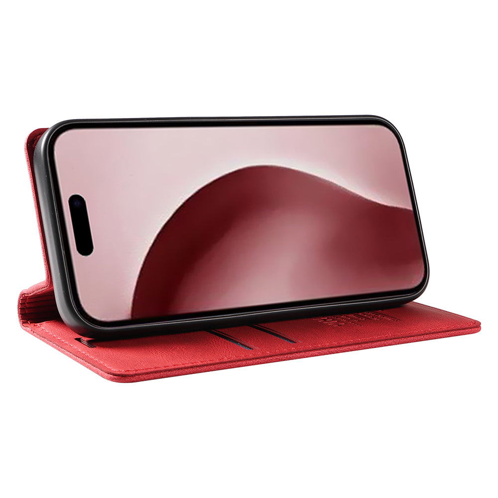 YIKATU YK-004 For iPhone 16 Pro Case Leather Phone Cover Magnetic Absorption Stand Function - Red