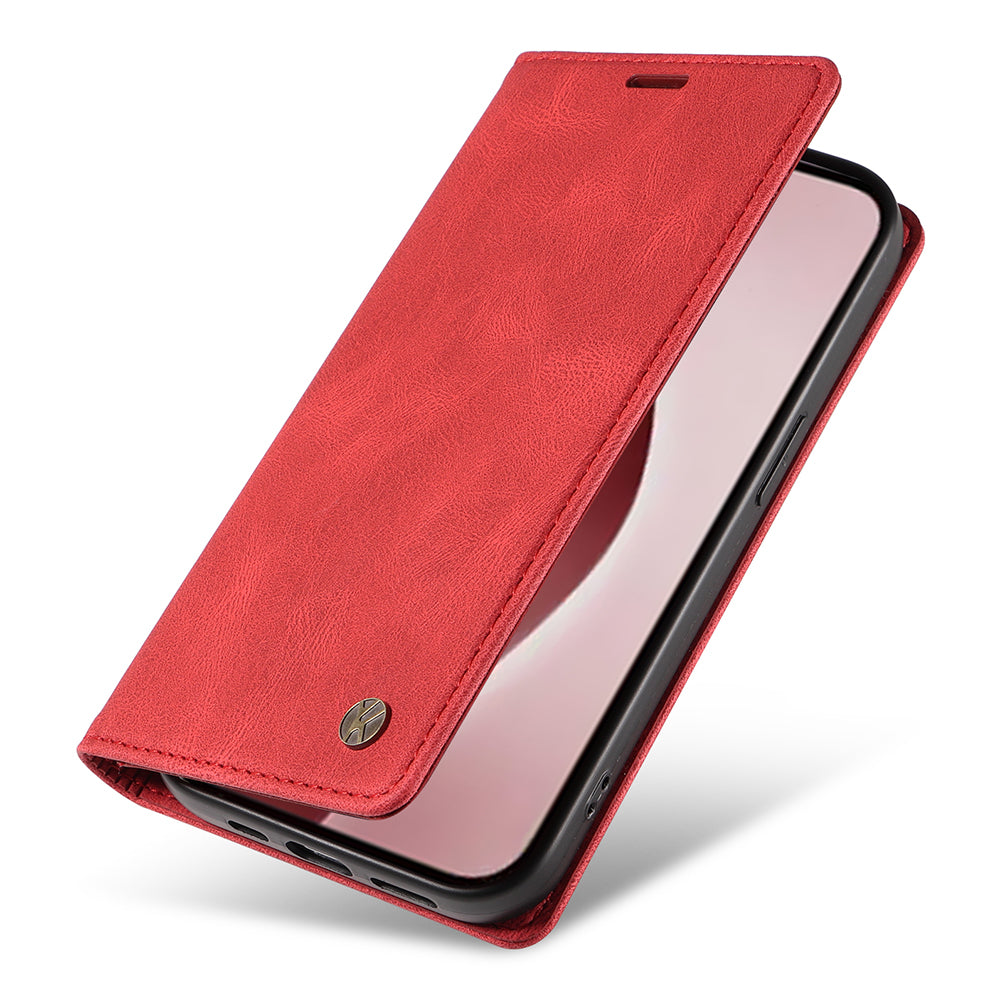 YIKATU YK-004 For iPhone 16 Pro Case Leather Phone Cover Magnetic Absorption Stand Function - Red