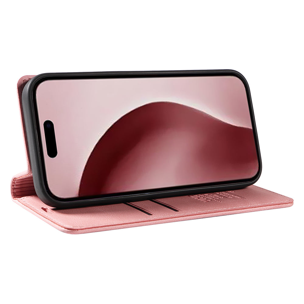 YIKATU YK-004 For iPhone 16 Pro Case Leather Phone Cover Magnetic Absorption Stand Function - Pink