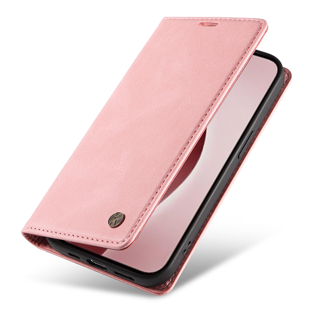 YIKATU YK-004 For iPhone 16 Pro Case Leather Phone Cover Magnetic Absorption Stand Function - Pink