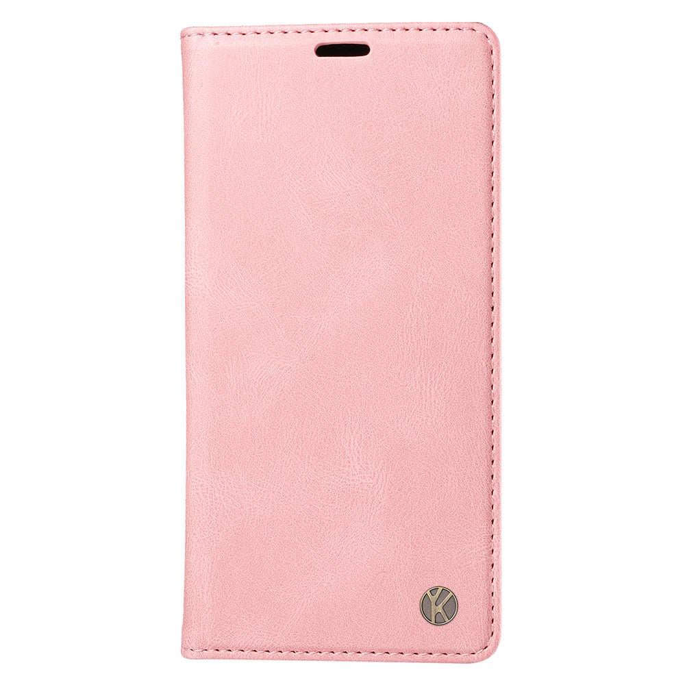 YIKATU YK-004 For iPhone 16 Pro Case Leather Phone Cover Magnetic Absorption Stand Function - Pink