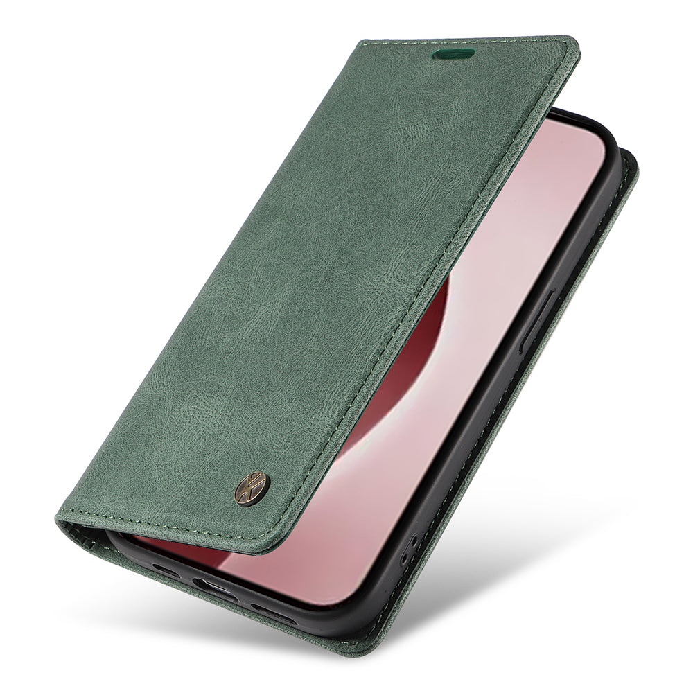 YIKATU YK-004 For iPhone 16 Pro Case Leather Phone Cover Magnetic Absorption Stand Function - Green