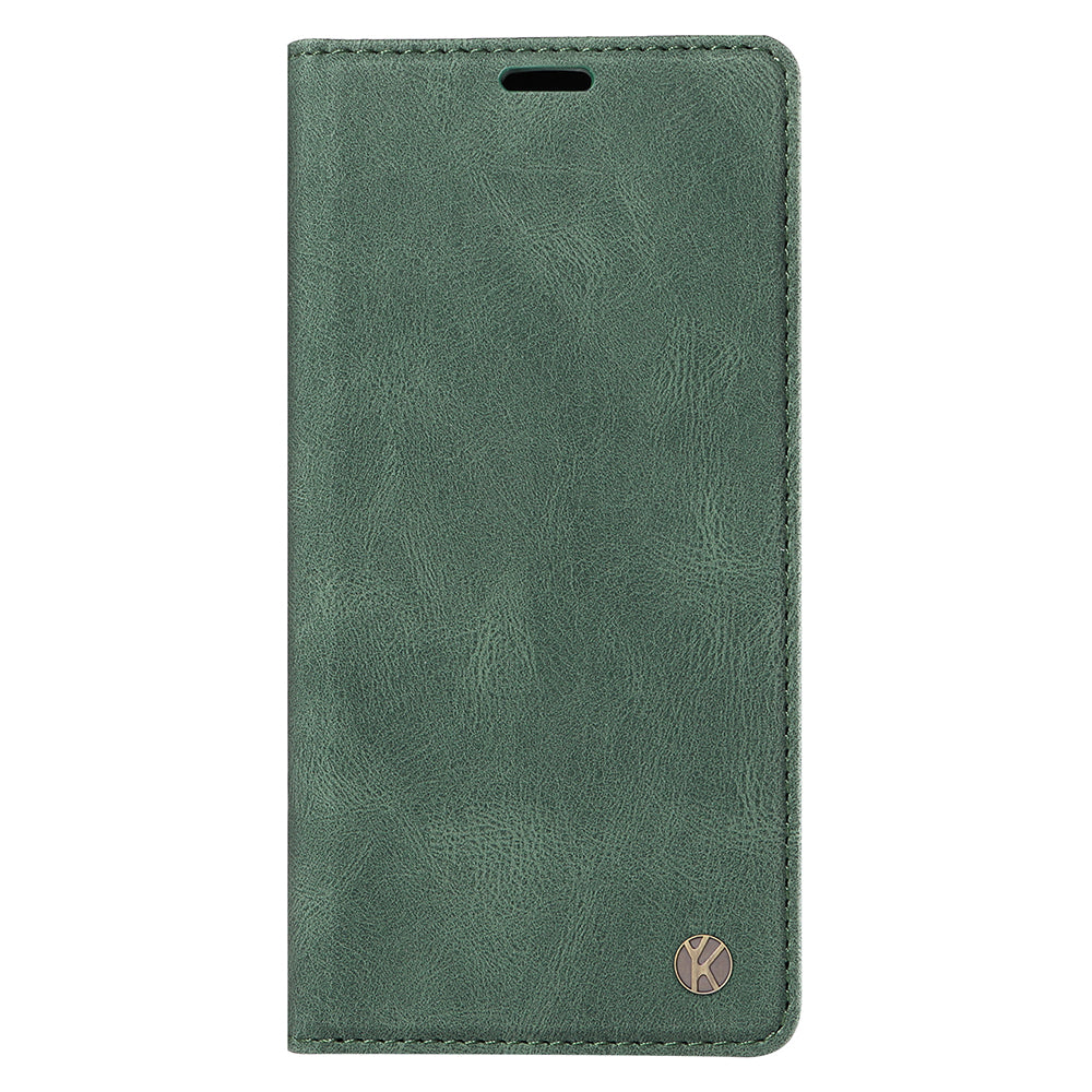 YIKATU YK-004 For iPhone 16 Pro Case Leather Phone Cover Magnetic Absorption Stand Function - Green