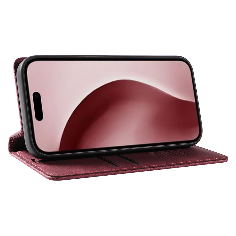 YIKATU YK-004 For iPhone 16 Pro Case Leather Phone Cover Magnetic Absorption Stand Function - Wine Red