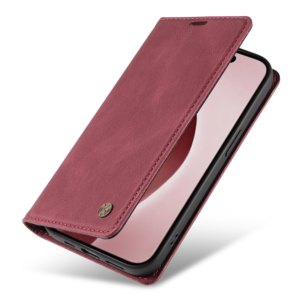 YIKATU YK-004 For iPhone 16 Pro Case Leather Phone Cover Magnetic Absorption Stand Function - Wine Red