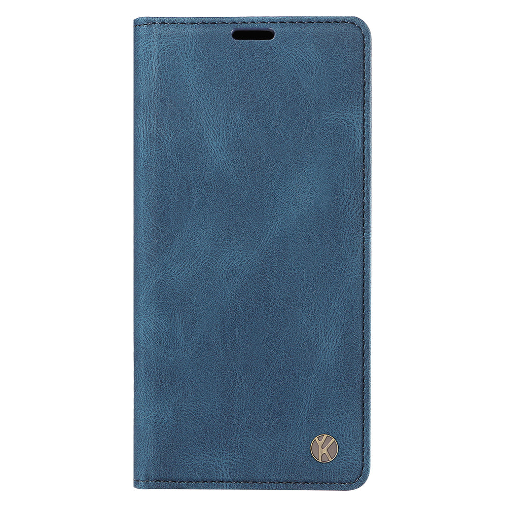 YIKATU YK-004 For iPhone 16 Pro Case Leather Phone Cover Magnetic Absorption Stand Function - Blue