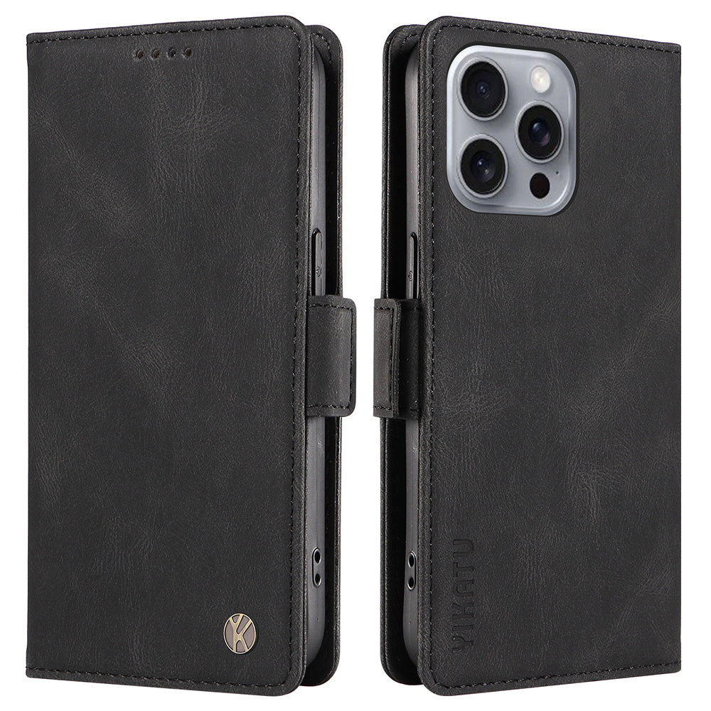 YIKATU YK-005 For iPhone 16 Pro Max Case Leather Phone Cover with Side Magnetic Clasp - Black