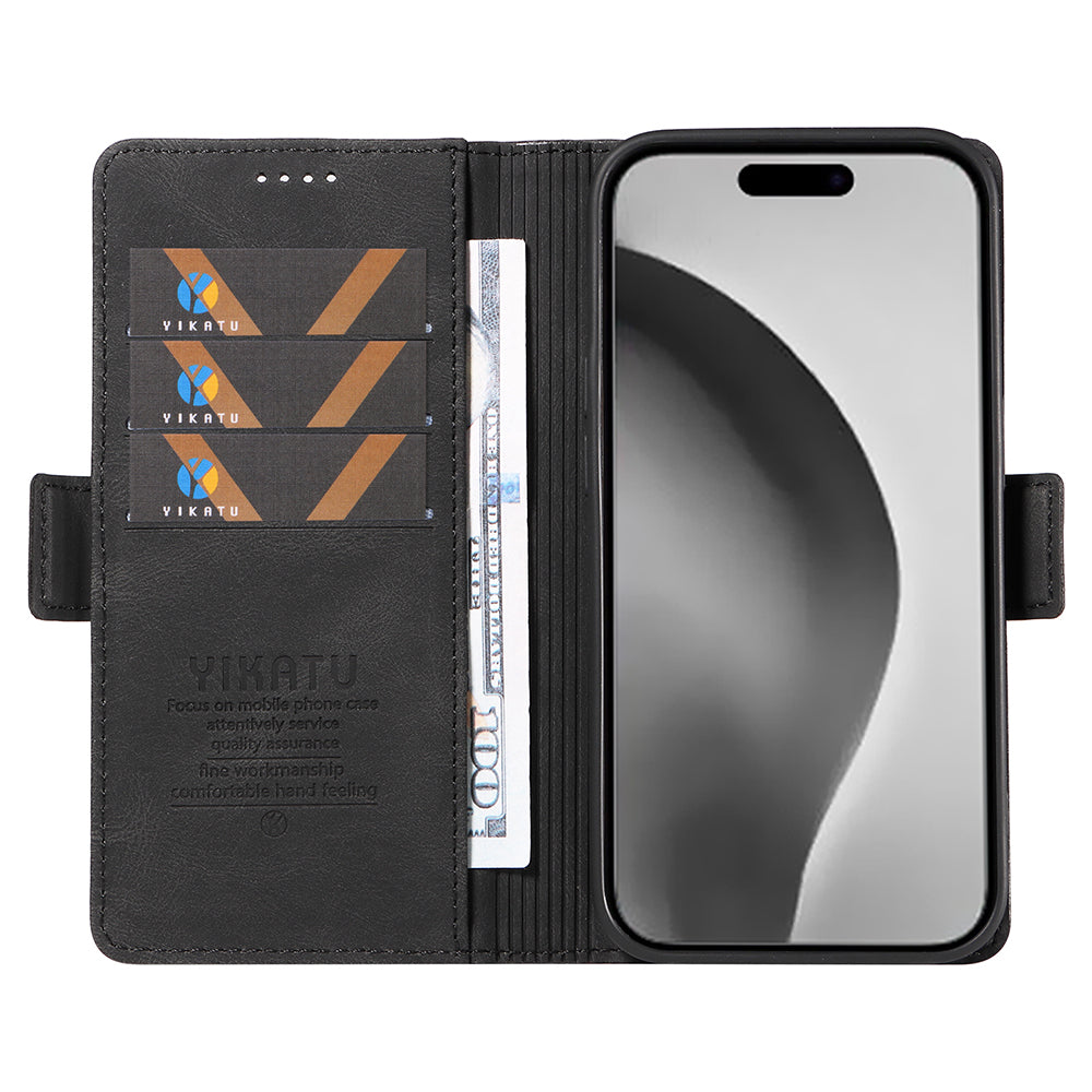 YIKATU YK-005 For iPhone 16 Pro Max Case Leather Phone Cover with Side Magnetic Clasp - Black