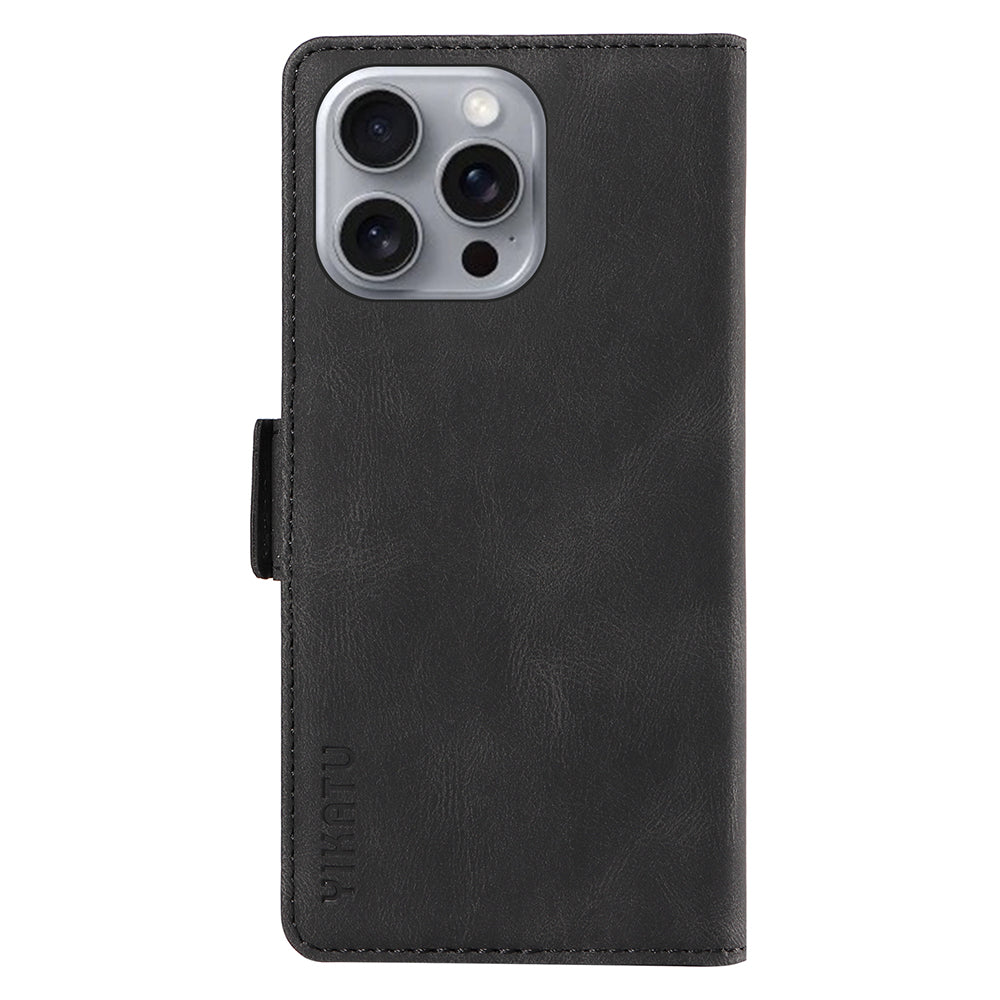 YIKATU YK-005 For iPhone 16 Pro Max Case Leather Phone Cover with Side Magnetic Clasp - Black