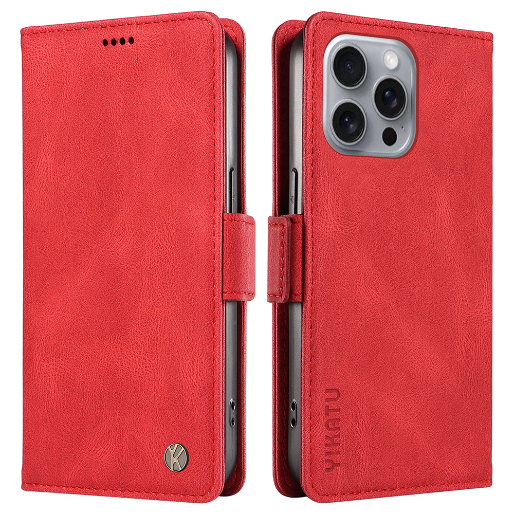 YIKATU YK-005 For iPhone 16 Pro Max Case Leather Phone Cover with Side Magnetic Clasp - Red