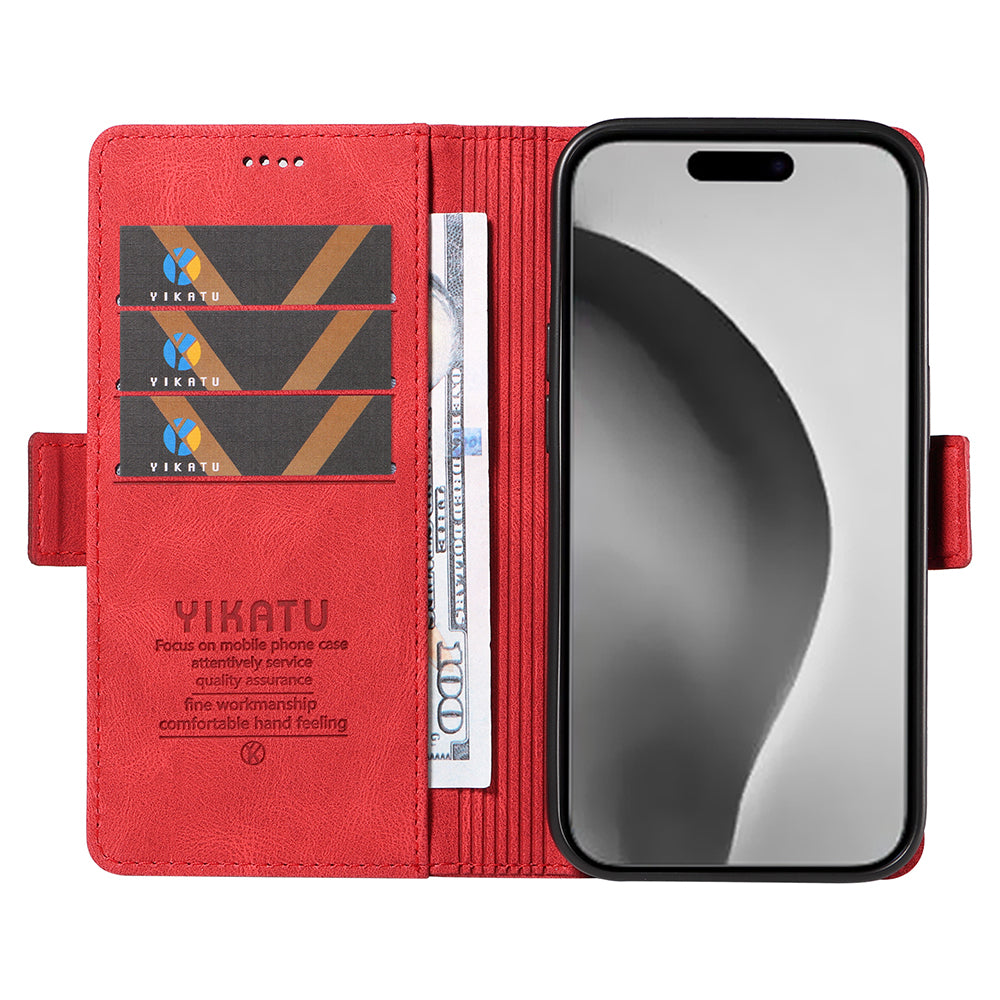 YIKATU YK-005 For iPhone 16 Pro Max Case Leather Phone Cover with Side Magnetic Clasp - Red