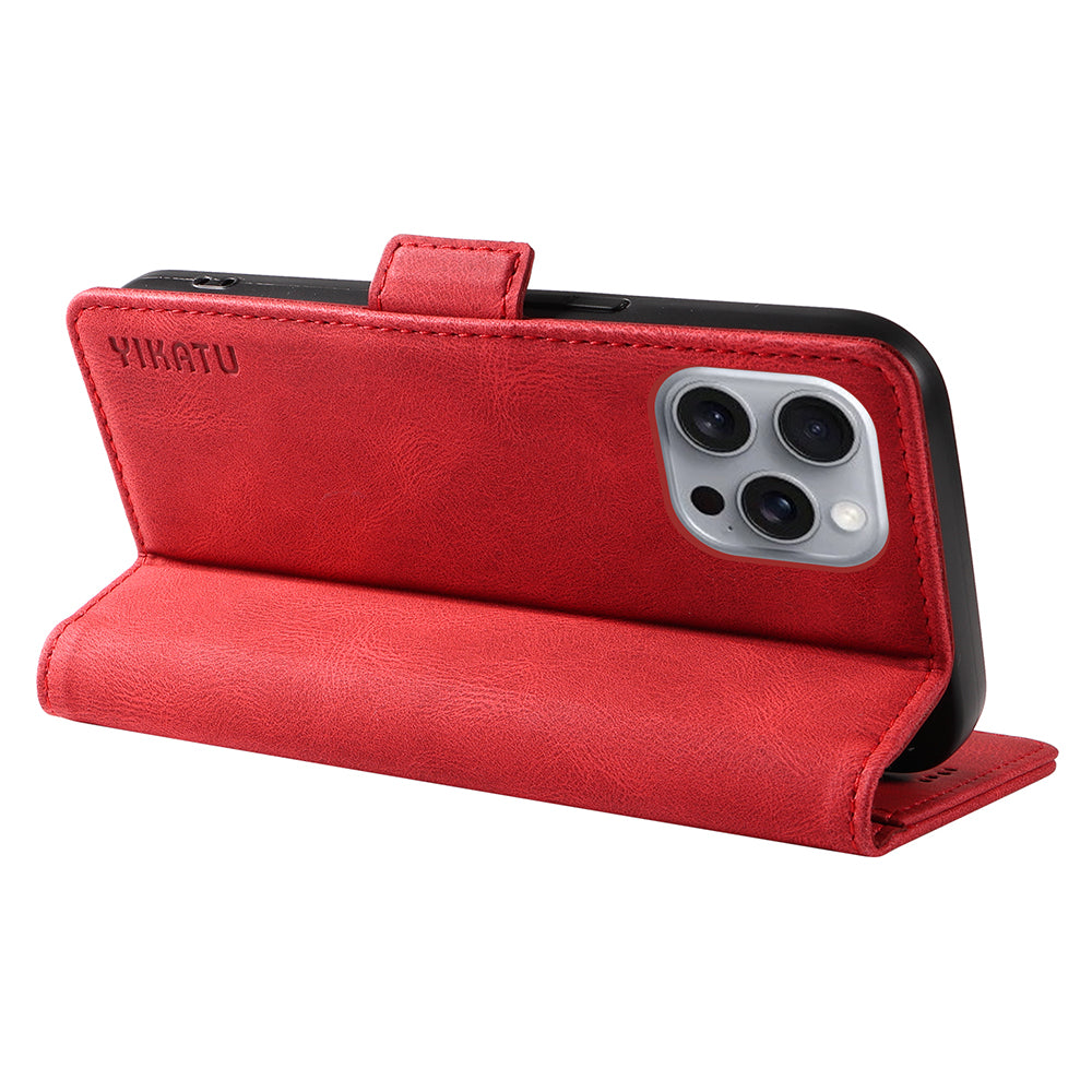 YIKATU YK-005 For iPhone 16 Pro Max Case Leather Phone Cover with Side Magnetic Clasp - Red