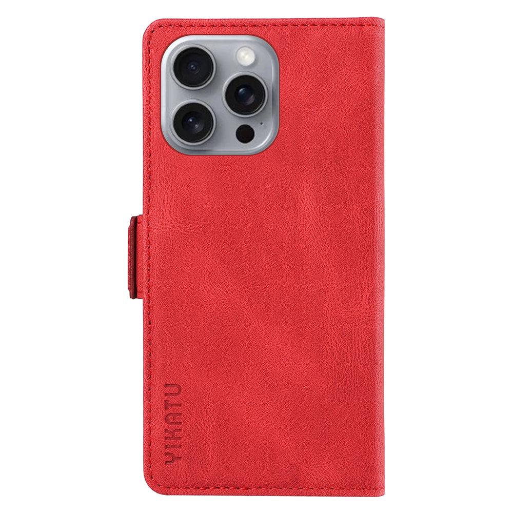 YIKATU YK-005 For iPhone 16 Pro Max Case Leather Phone Cover with Side Magnetic Clasp - Red