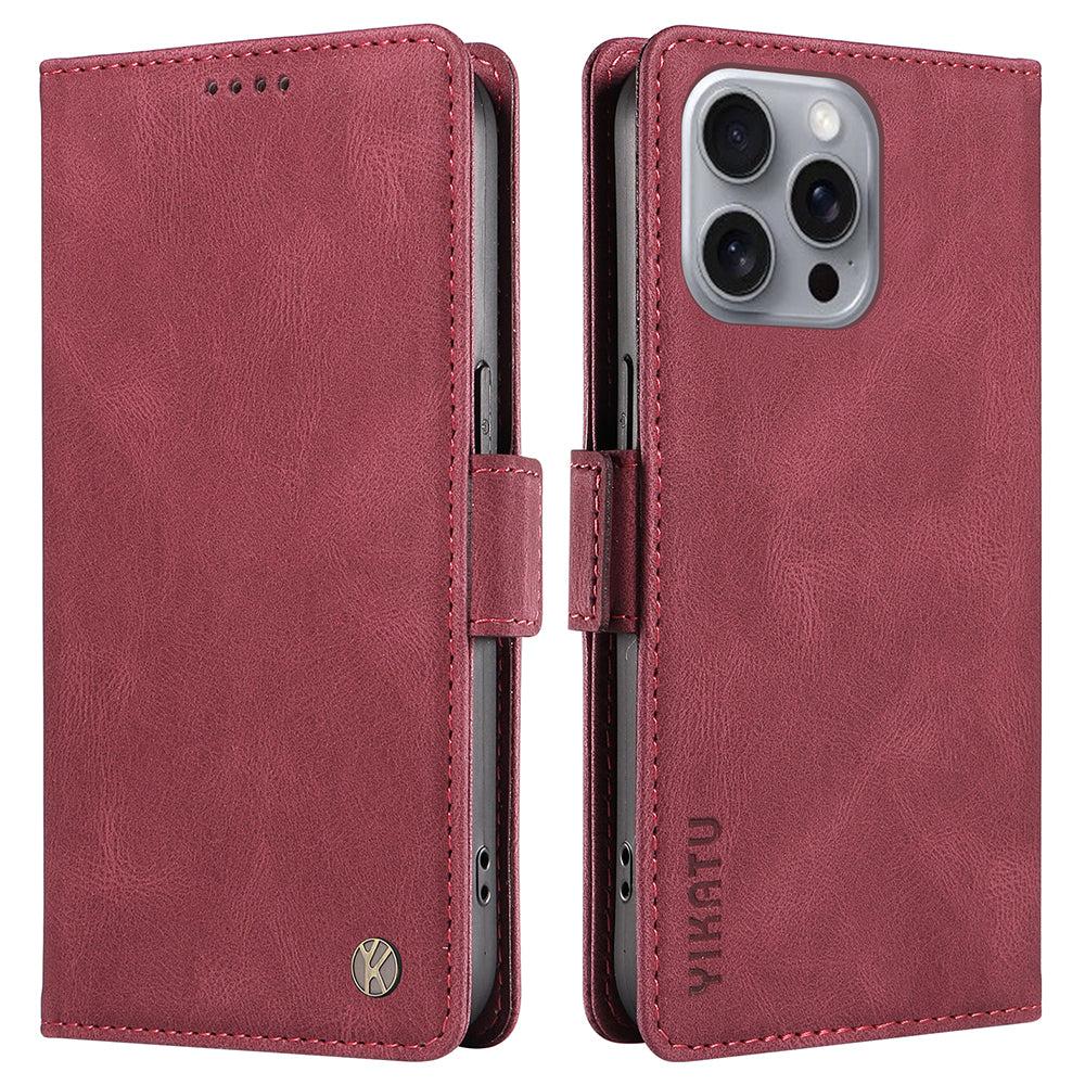 YIKATU YK-005 For iPhone 16 Pro Max Case Leather Phone Cover with Side Magnetic Clasp - Wine Red