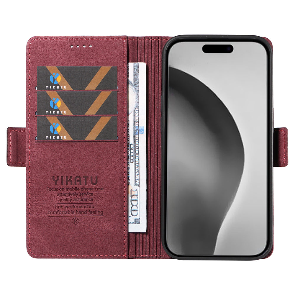 YIKATU YK-005 For iPhone 16 Pro Max Case Leather Phone Cover with Side Magnetic Clasp - Wine Red