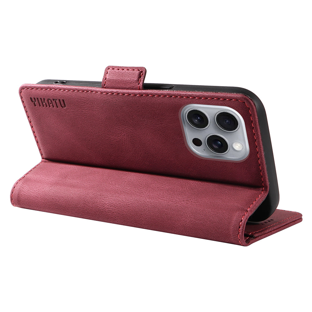 YIKATU YK-005 For iPhone 16 Pro Max Case Leather Phone Cover with Side Magnetic Clasp - Wine Red