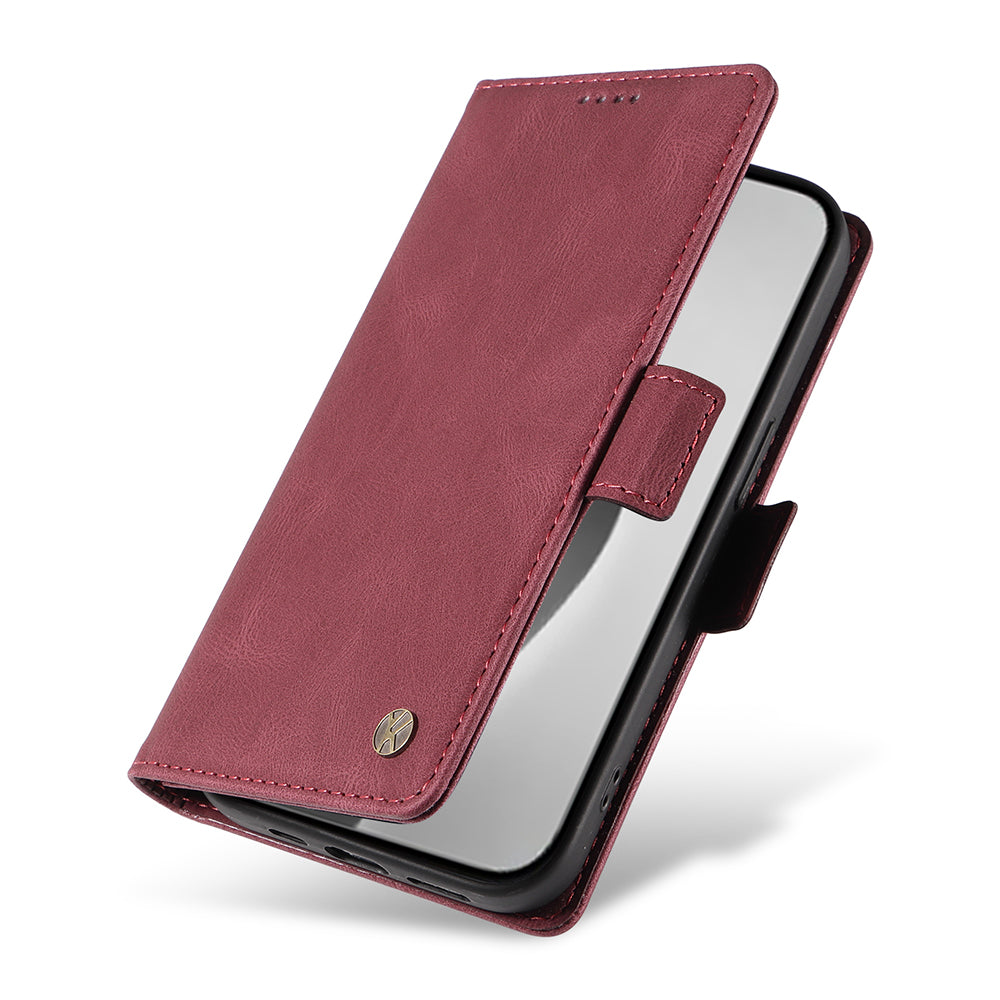 YIKATU YK-005 For iPhone 16 Pro Max Case Leather Phone Cover with Side Magnetic Clasp - Wine Red