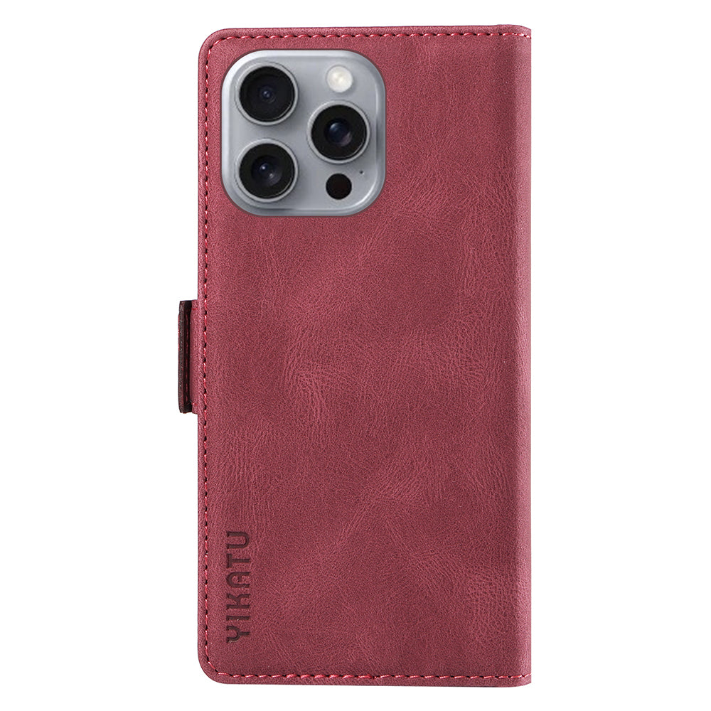 YIKATU YK-005 For iPhone 16 Pro Max Case Leather Phone Cover with Side Magnetic Clasp - Wine Red