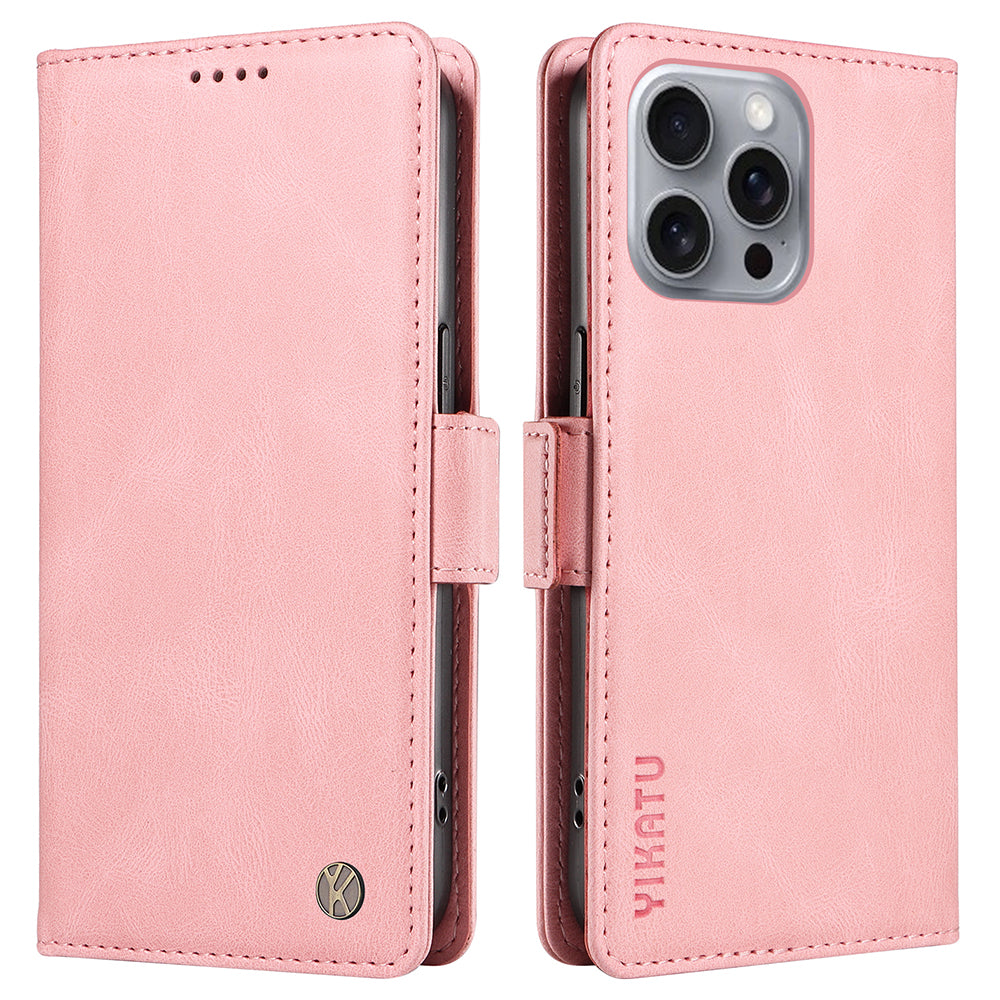 YIKATU YK-005 For iPhone 16 Pro Max Case Leather Phone Cover with Side Magnetic Clasp - Pink