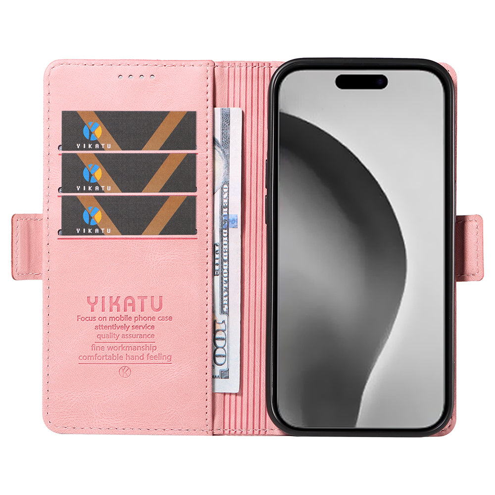 YIKATU YK-005 For iPhone 16 Pro Max Case Leather Phone Cover with Side Magnetic Clasp - Pink