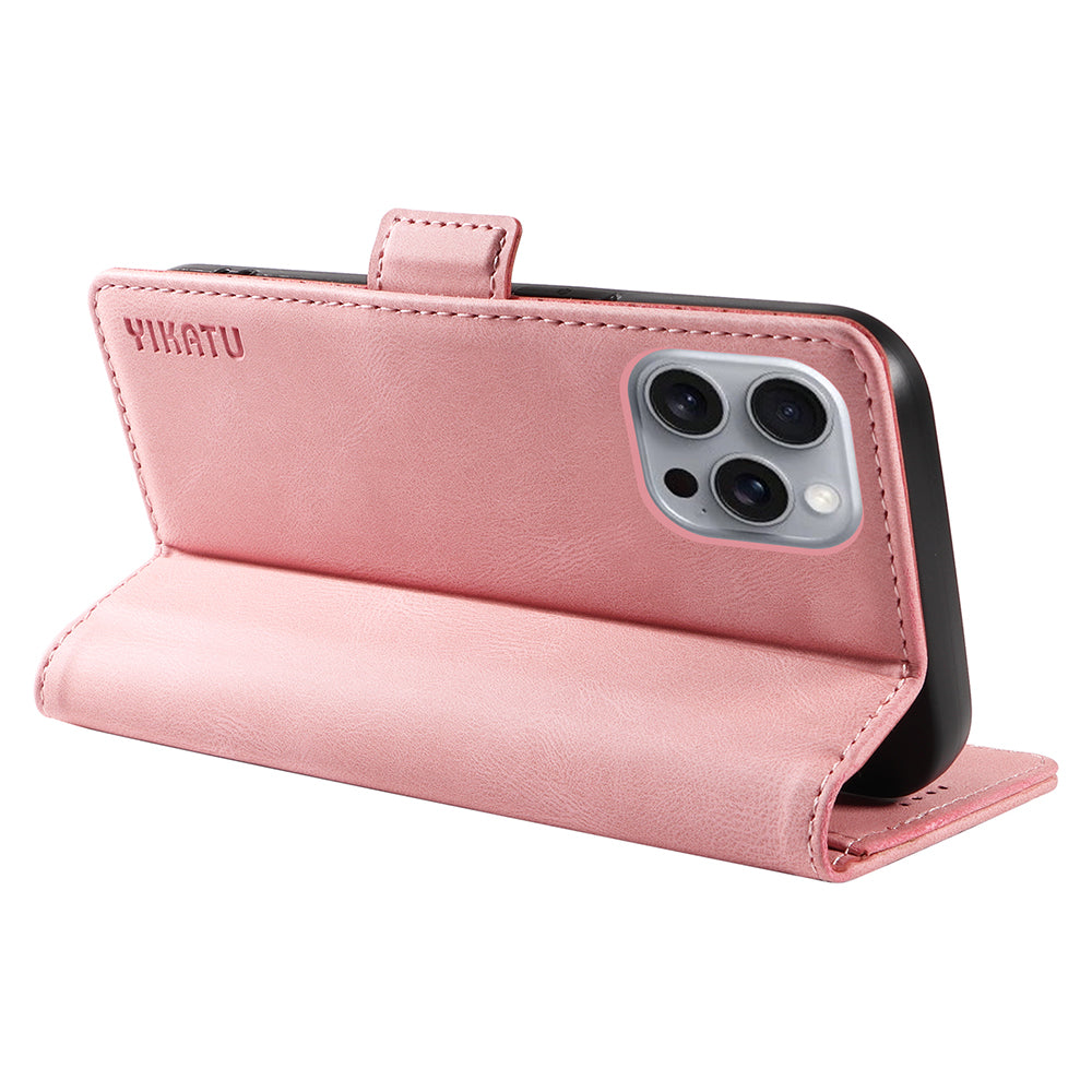 YIKATU YK-005 For iPhone 16 Pro Max Case Leather Phone Cover with Side Magnetic Clasp - Pink