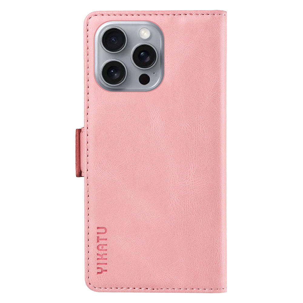 YIKATU YK-005 For iPhone 16 Pro Max Case Leather Phone Cover with Side Magnetic Clasp - Pink