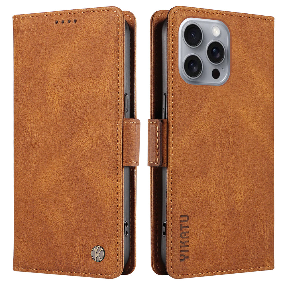 YIKATU YK-005 For iPhone 16 Pro Max Case Leather Phone Cover with Side Magnetic Clasp - Brown