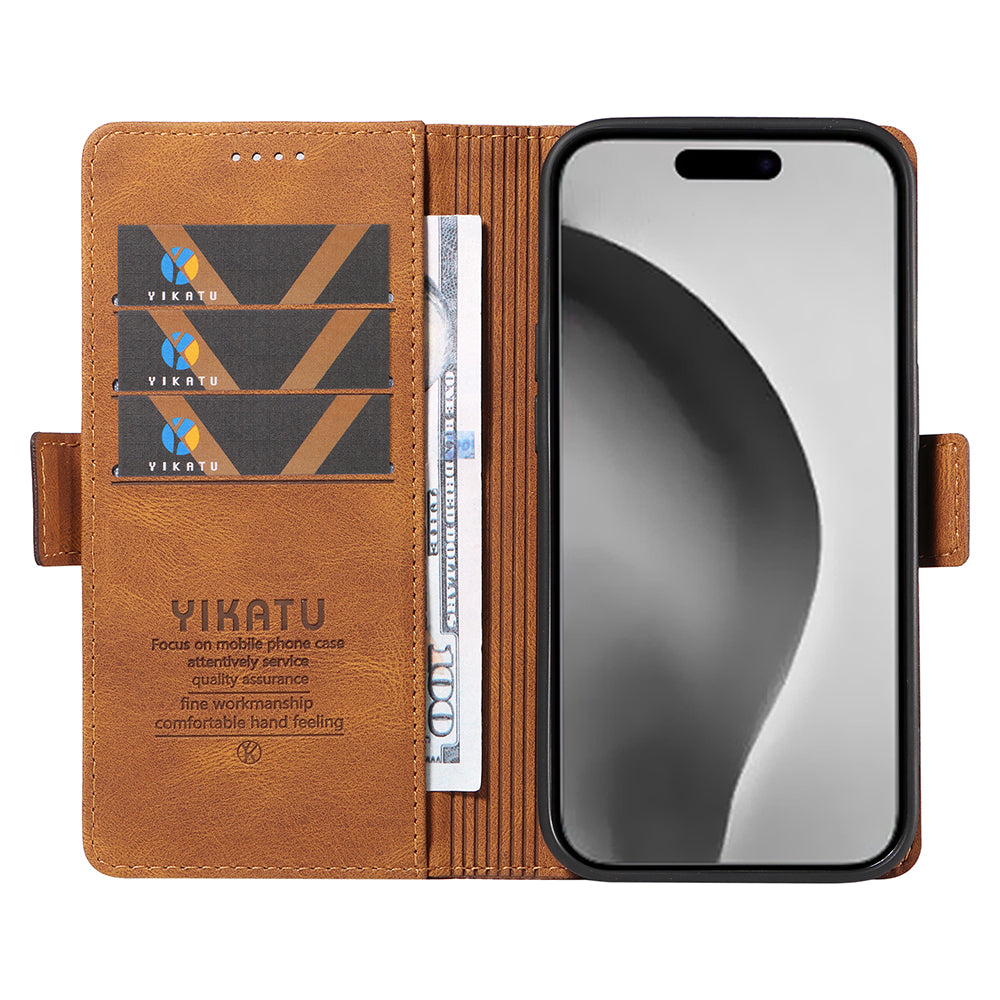 YIKATU YK-005 For iPhone 16 Pro Max Case Leather Phone Cover with Side Magnetic Clasp - Brown