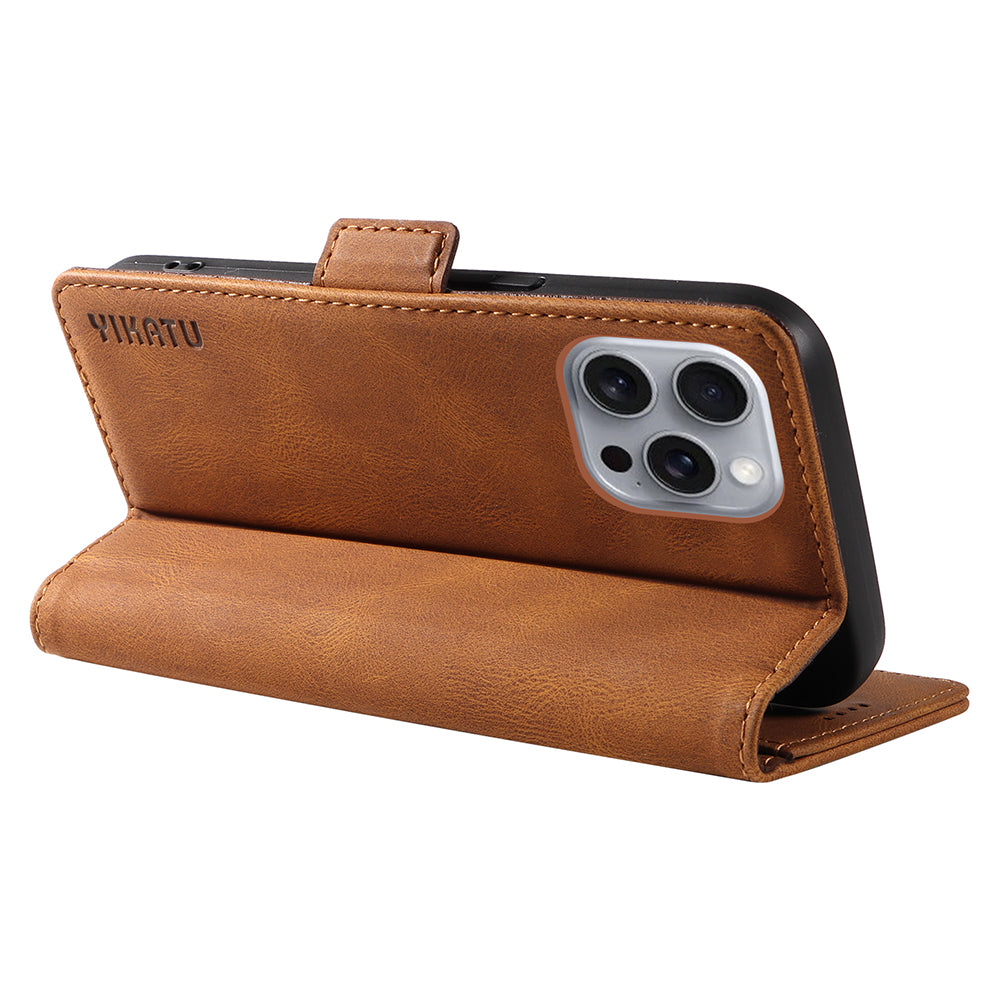 YIKATU YK-005 For iPhone 16 Pro Max Case Leather Phone Cover with Side Magnetic Clasp - Brown