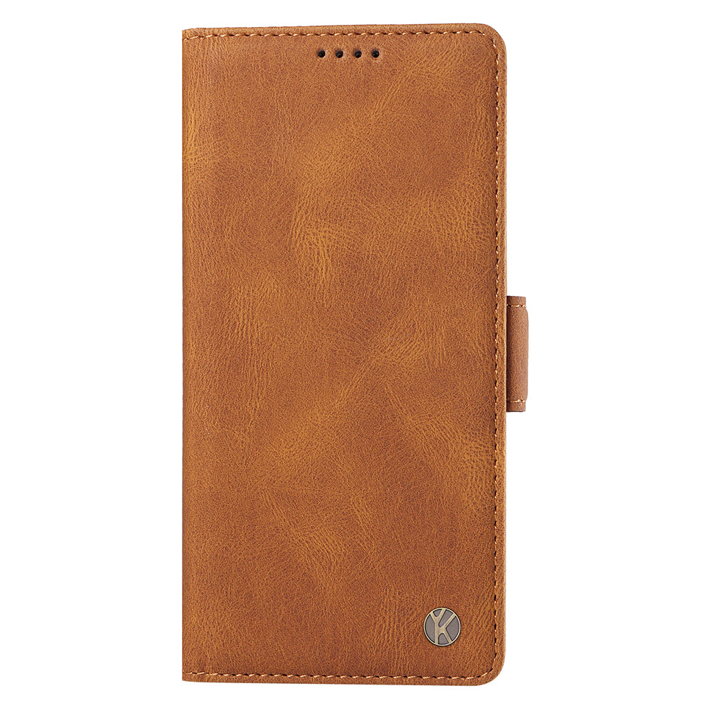 YIKATU YK-005 For iPhone 16 Pro Max Case Leather Phone Cover with Side Magnetic Clasp - Brown