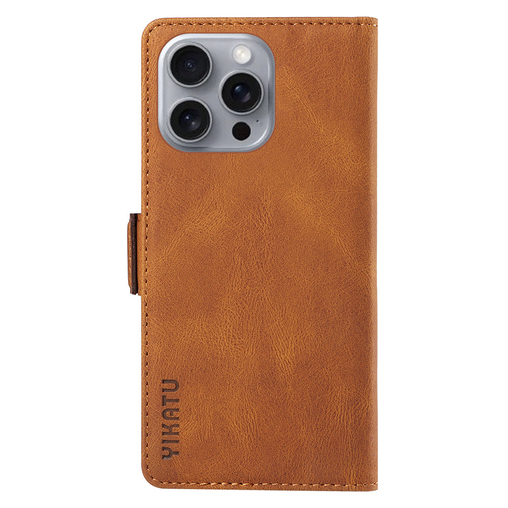 YIKATU YK-005 For iPhone 16 Pro Max Case Leather Phone Cover with Side Magnetic Clasp - Brown