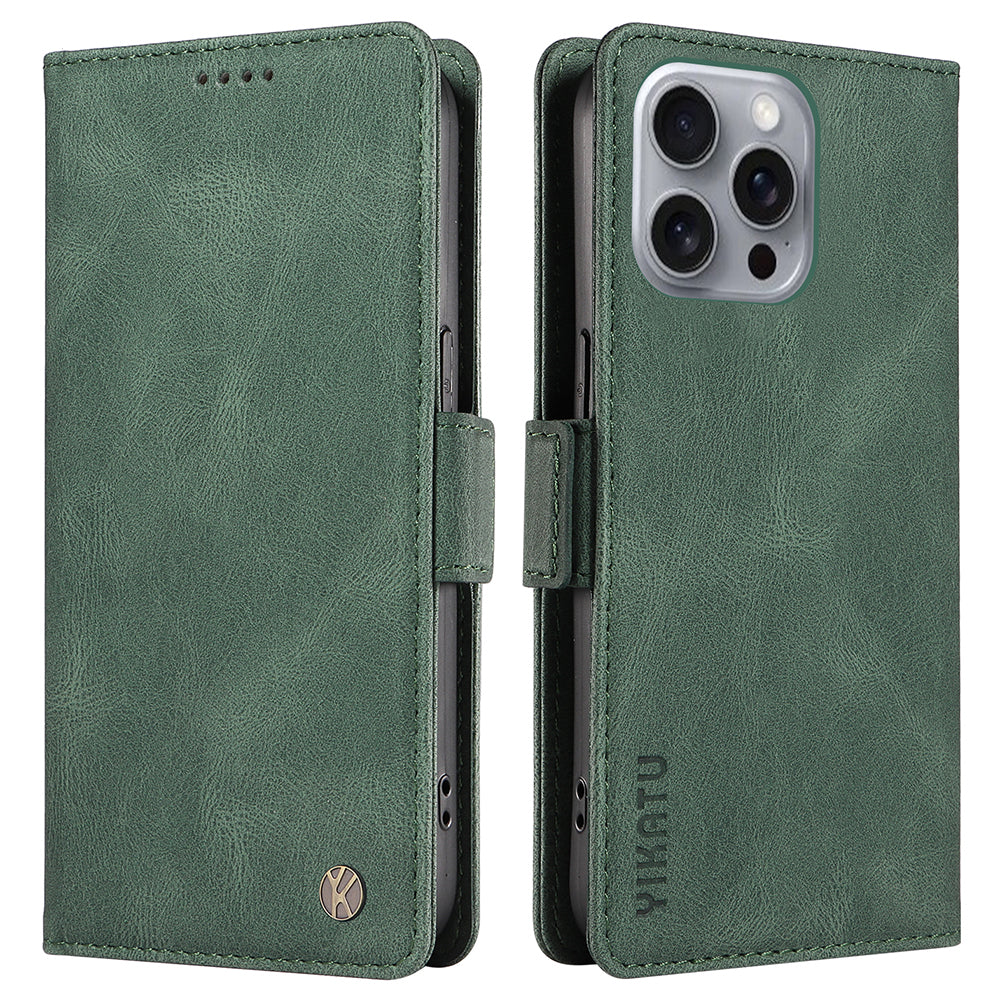 YIKATU YK-005 For iPhone 16 Pro Max Case Leather Phone Cover with Side Magnetic Clasp - Green