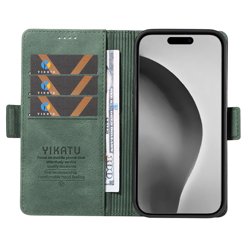 YIKATU YK-005 For iPhone 16 Pro Max Case Leather Phone Cover with Side Magnetic Clasp - Green