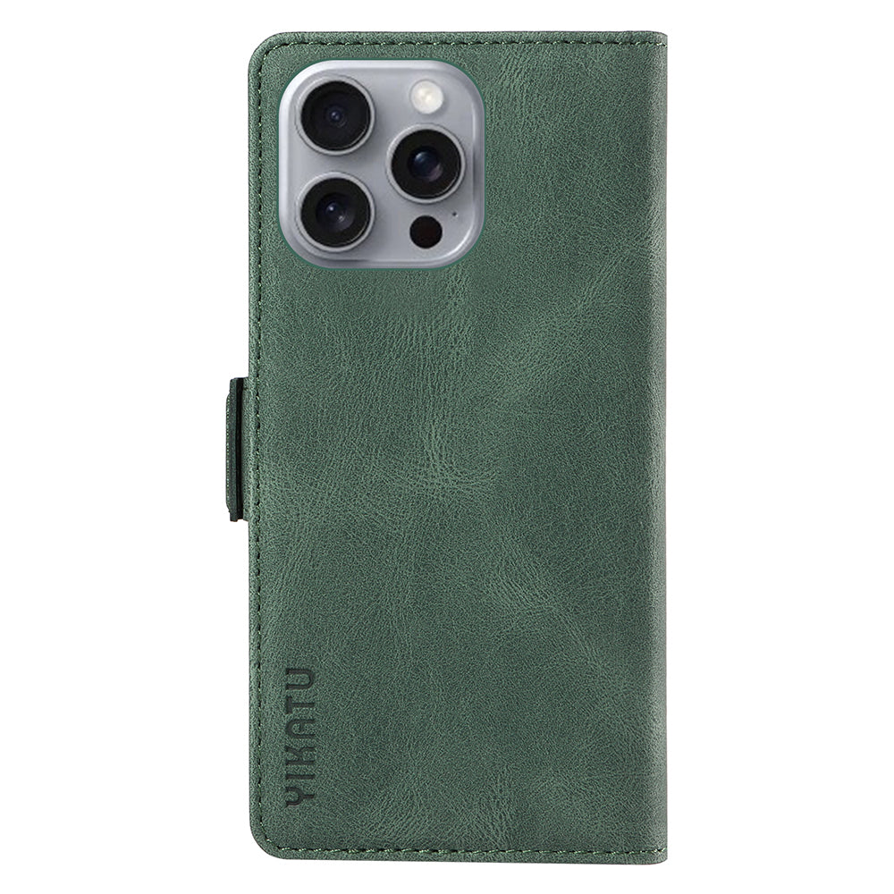 YIKATU YK-005 For iPhone 16 Pro Max Case Leather Phone Cover with Side Magnetic Clasp - Green